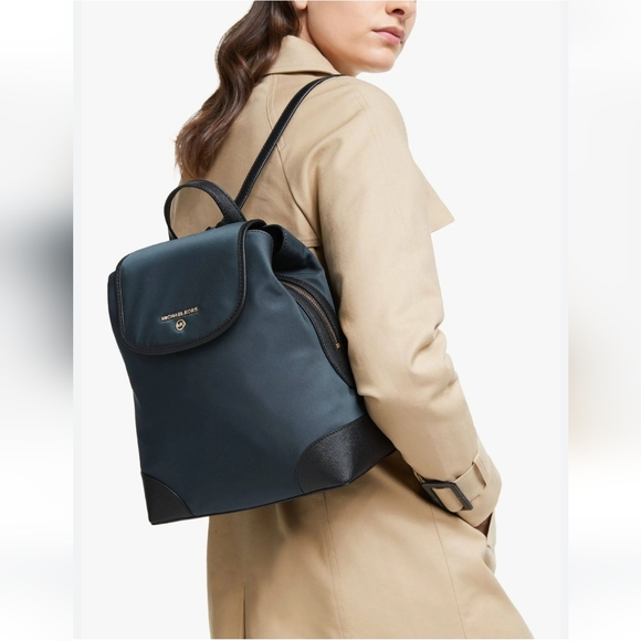 Michael Kors Logo Plaque Nylon Raven Backpack Navy Blue - Picture 1 of 13